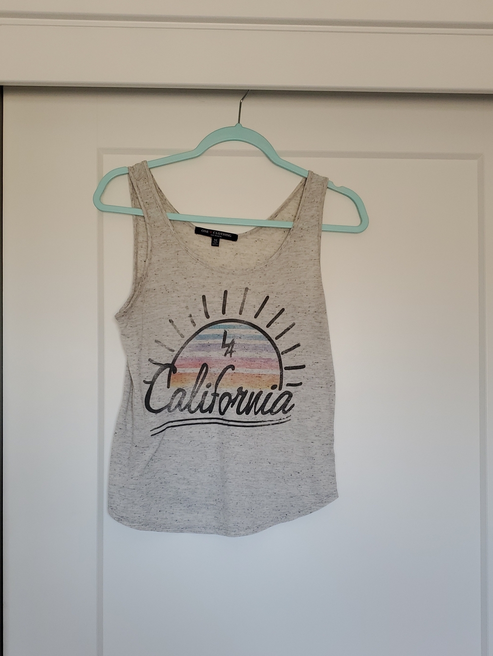 a new day Cream California Graphic Tank with Rainbow Sun Stripes